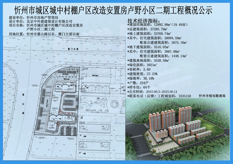 忻州市城區城中村棚戶區改造安置房盧野小區二期工程概況公示